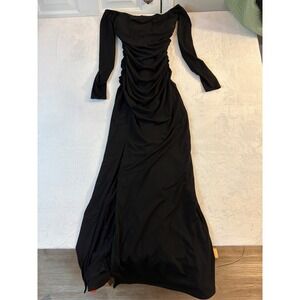 Cinq a Sept Black Off Shoulder Ruched Maxi Dress Slit Size 6